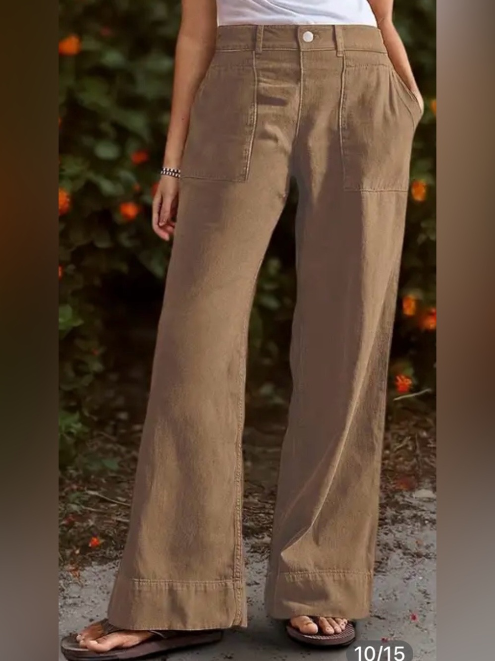 Flamingals Stitch Detail Mid Waist Wide Leg Pants